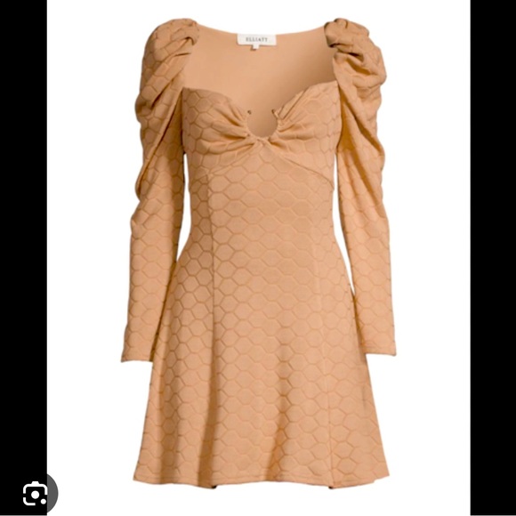 Elliatt Caribbean Textured Puffsleeve Minidress size L in beige NWT - Picture 1 of 7